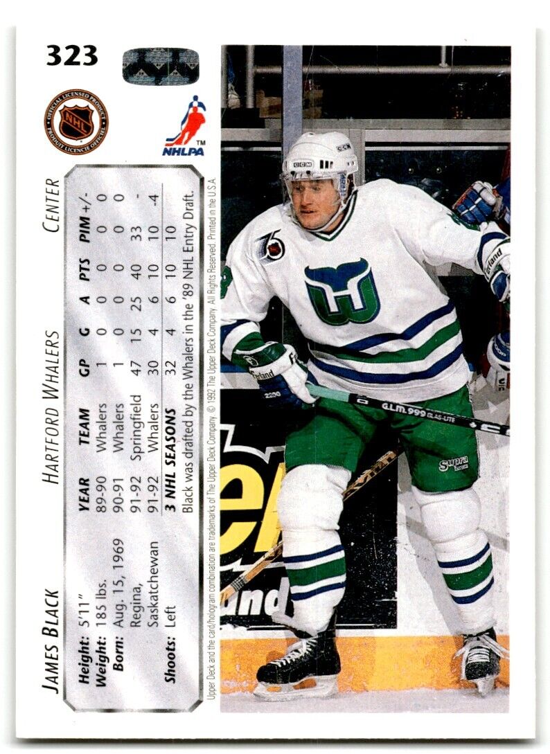 1992-93 Upper Deck James Black Hartford Whalers #323