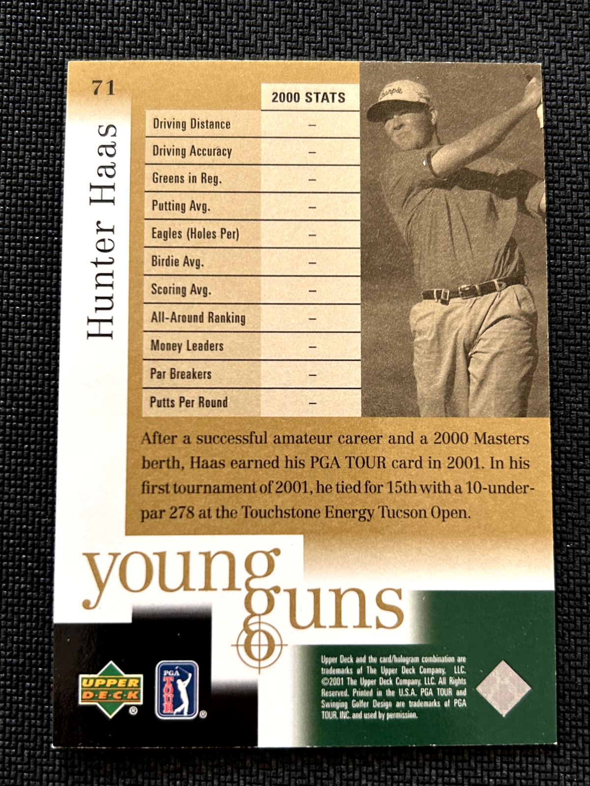 Hunter Haas 2001 Upper Deck Young Guns golf rookie card #71