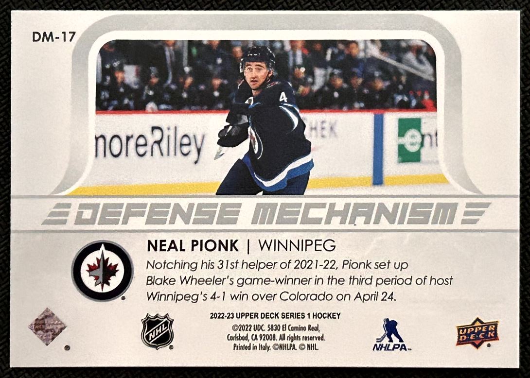 2022-23 Upper Deck Defense Mechanism Neal Pionk Winnipeg Jets #DM-17