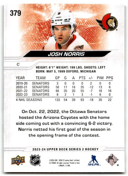 2023-24 Upper Deck Josh Norris Ottawa Senators #379