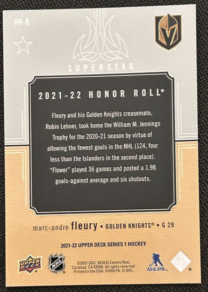 2021-22 Upper Deck Honor Roll Marc-Andre Fleury Vegas Golden Knights #HR-8