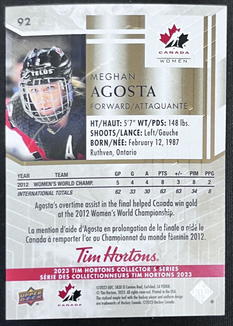 2023-24 Upper Deck Tim Hortons Legends Tim Horton Meghan Agosta Team Canada #92