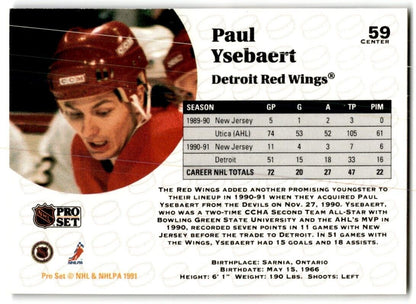 1991-92 Pro Set Paul Ysebaert Detroit Red Wings #59