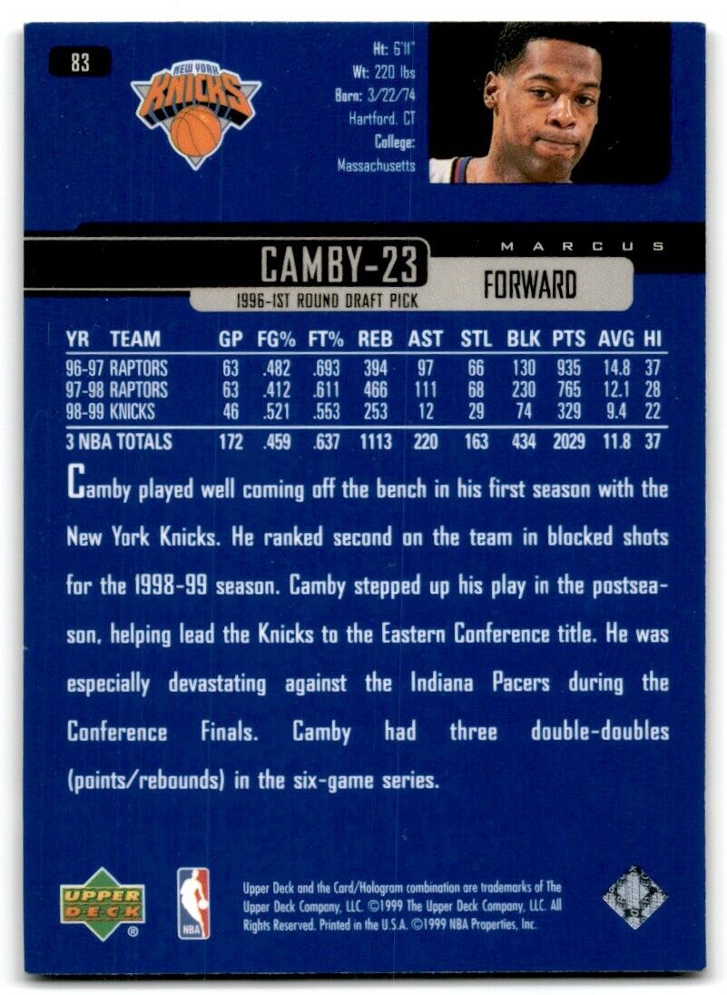 1999-00 Upper Deck Marcus Camby New York Knicks #83