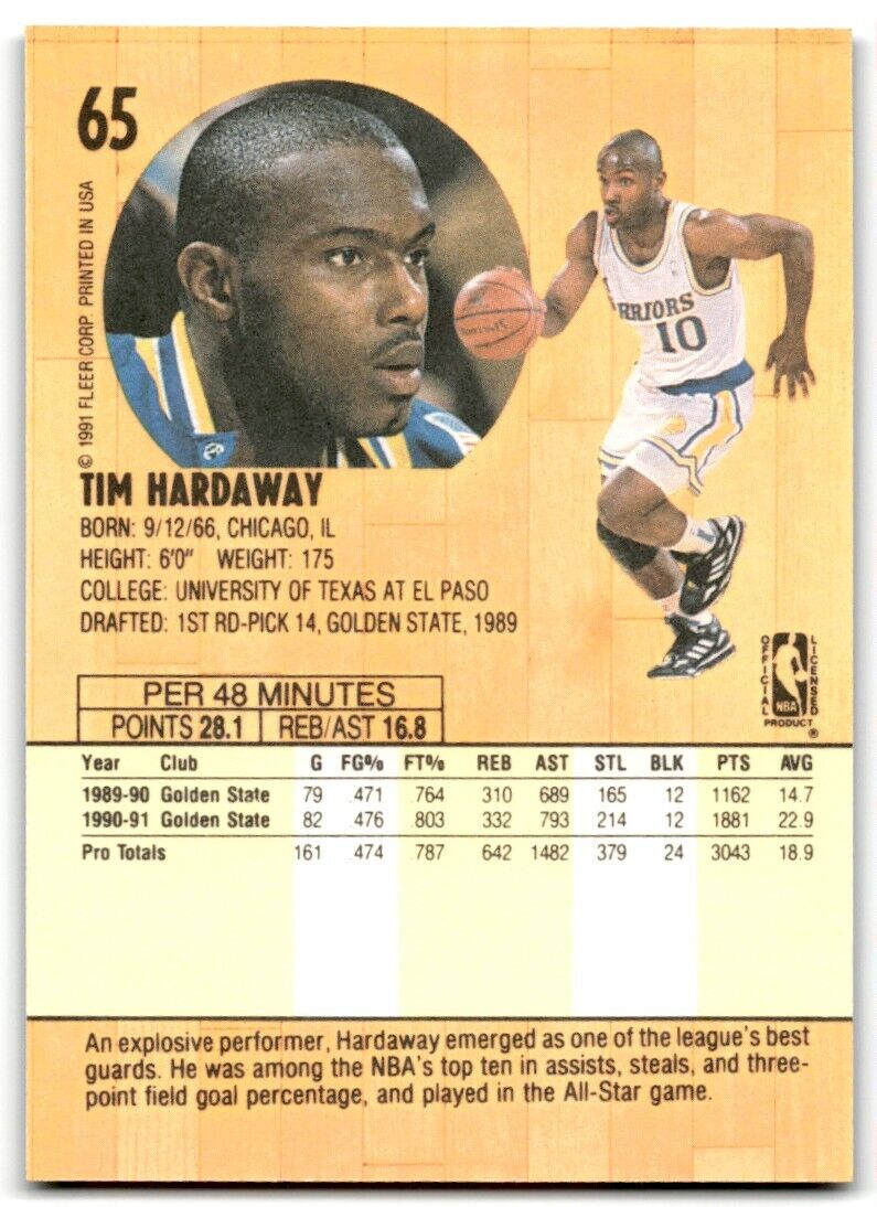 1991-92 Fleer Tim Hardaway Golden State Warriors #65