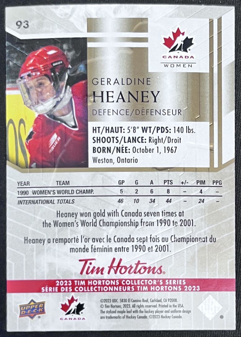 2023-24 Upper Deck Tim Hortons Legends Tim Horton Geraldine Heaney Team Canada