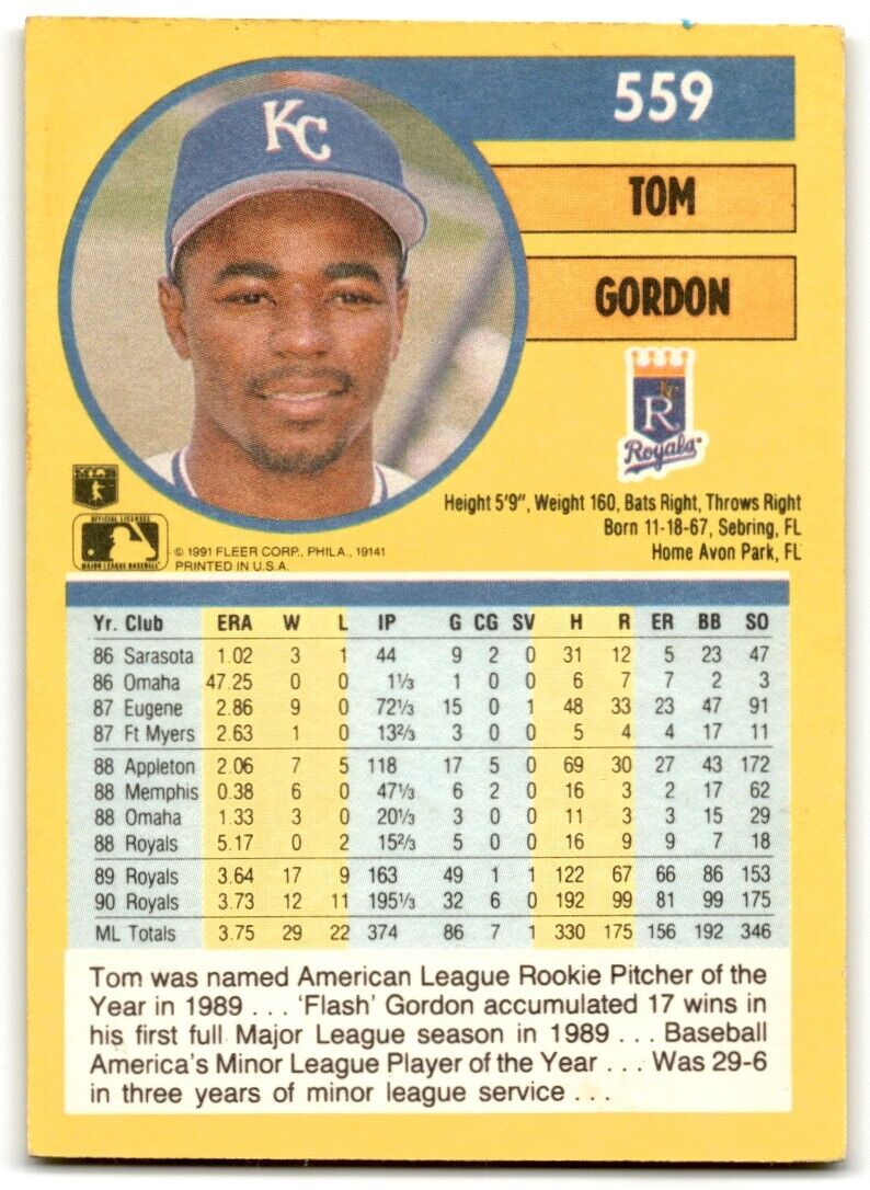 1991 Fleer Tom Gordon Kansas City Royals #559