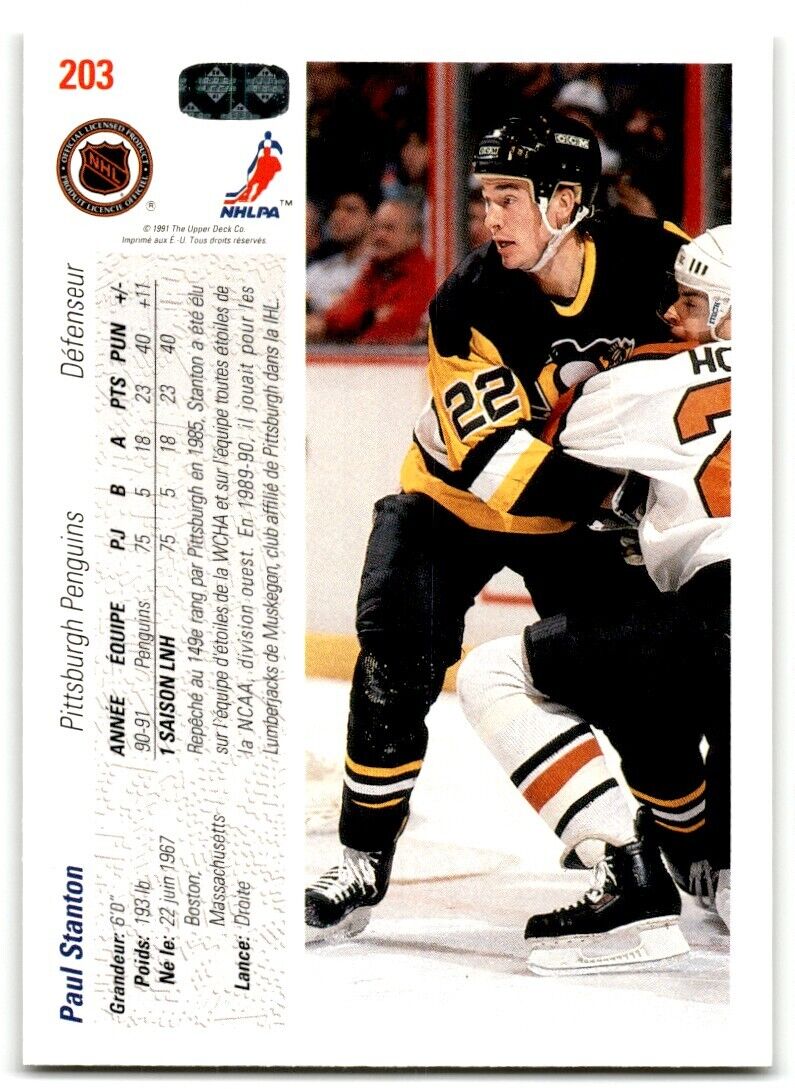 1991-92 Upper Deck French Paul Stanton Pittsburgh Penguins #203