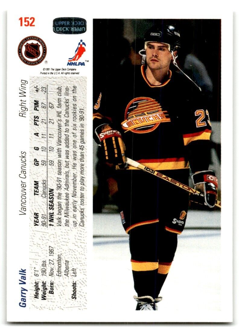 1991-92 Upper Deck Garry Valk Vancouver Canucks #15