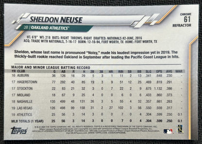 2020 Topps Chrome Pink Sheldon Neuse Rookie Oakland Athletics #61