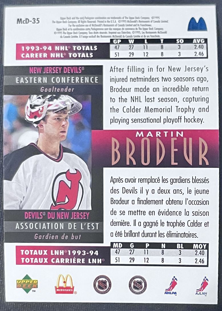 1993-94 Upper Deck McDonald's Martin Brodeur New Jersey Devils #MCD-35