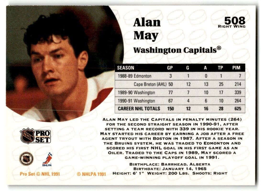 1991-92 Pro Set Alan May Washington Capitals #508