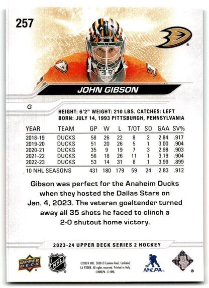 2023-24 Upper Deck John Gibson Anaheim Ducks #257