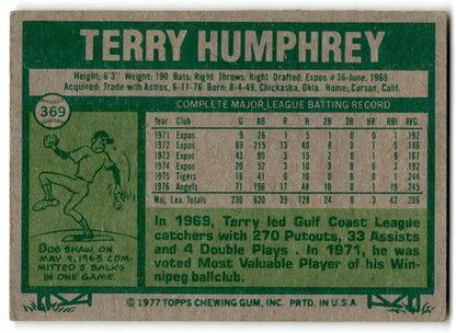 1977 Topps Terry Humphrey California Angels #369