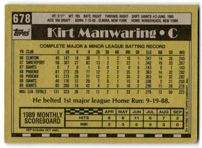 1990 Topps Kirt Manwaring San Francisco Giants #678