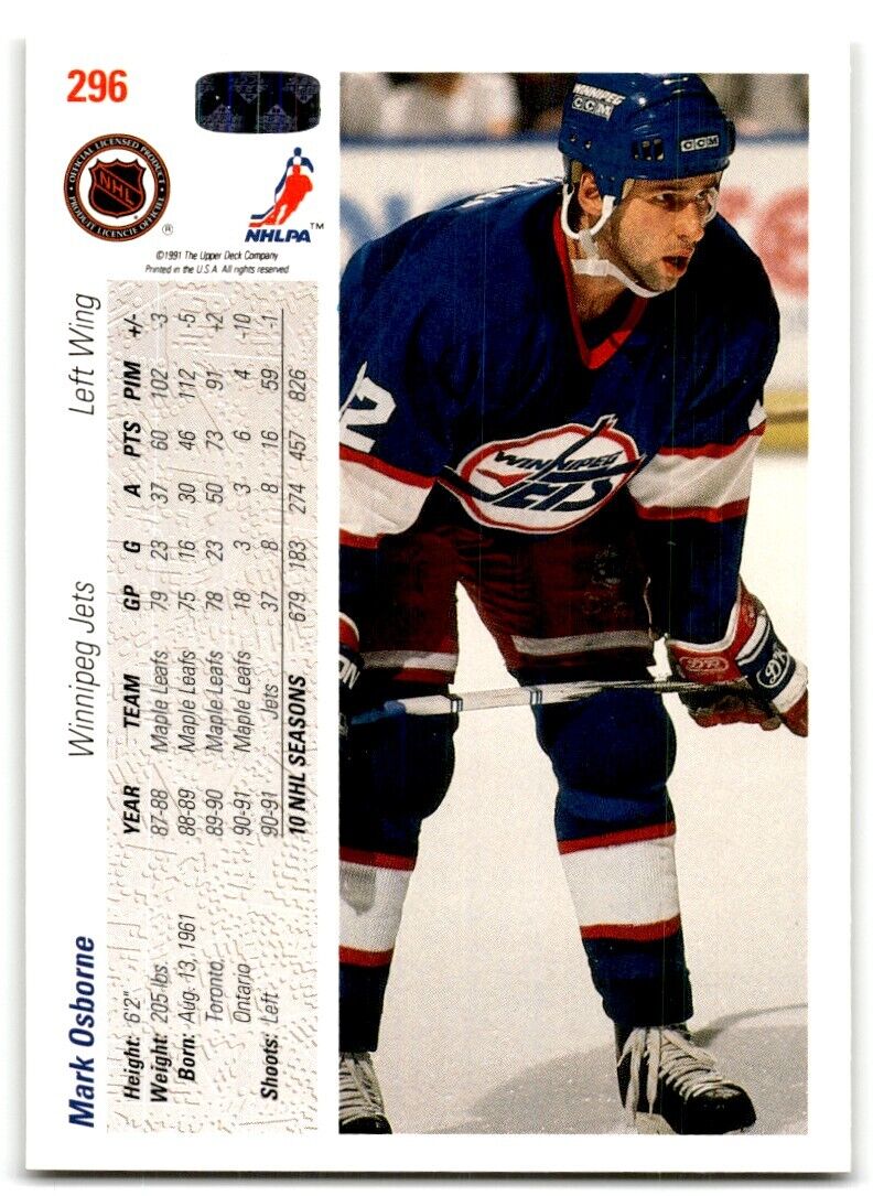 1991-92 Upper Deck Mark Osborne Winnipeg Jets #296