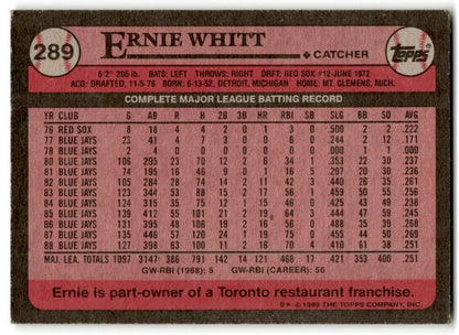 1989 Topps Ernie Whitt Toronto Blue Jays #289