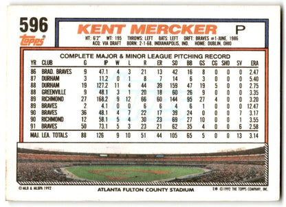 1992 Topps Kent Mercker Atlanta Braves #596