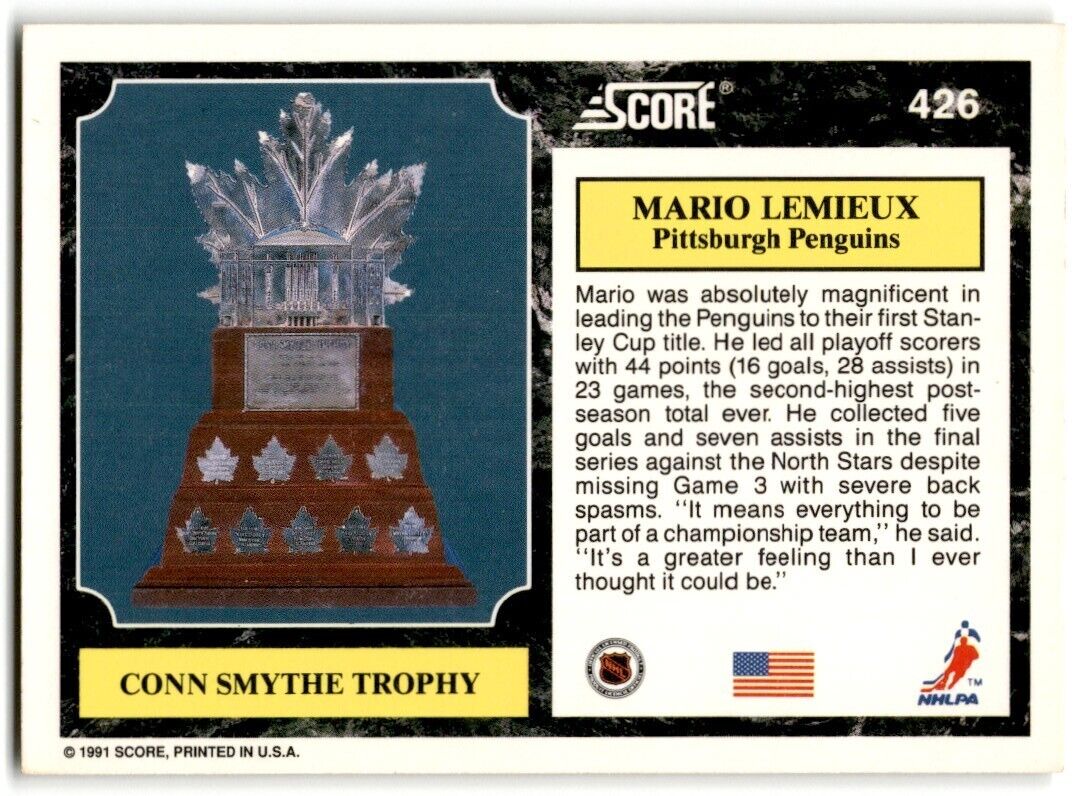 1991-92 Score American Mario Lemieux (Conn Smythe Trophy) Pittsburgh Penguins