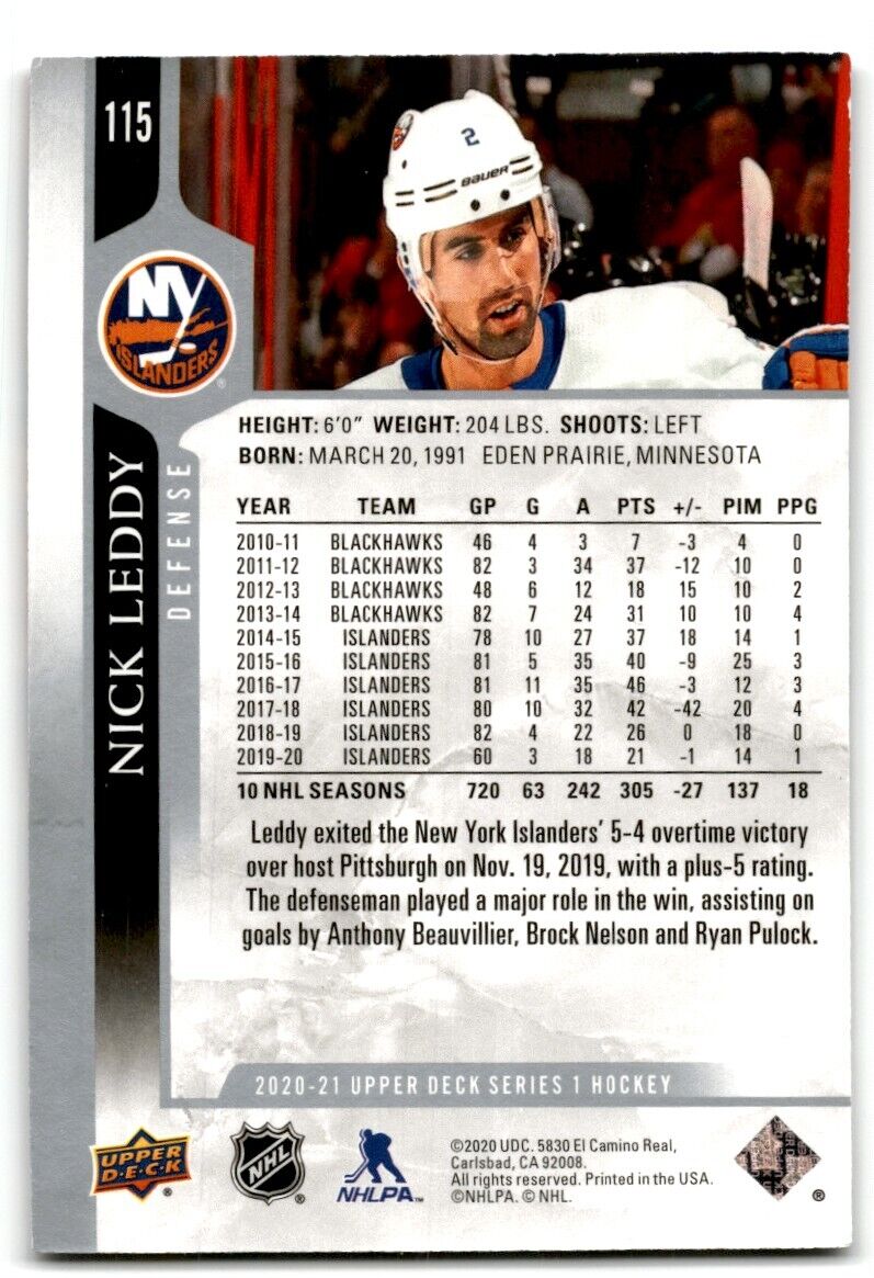 2020-21 Upper Deck Nick Leddy New York Islanders #115