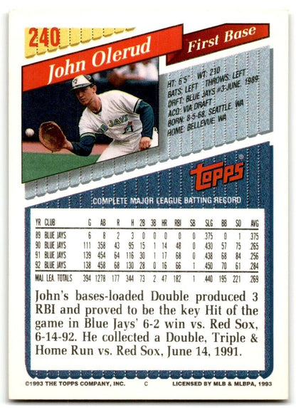 1993 Topps John Olerud Toronto Blue Jays #240