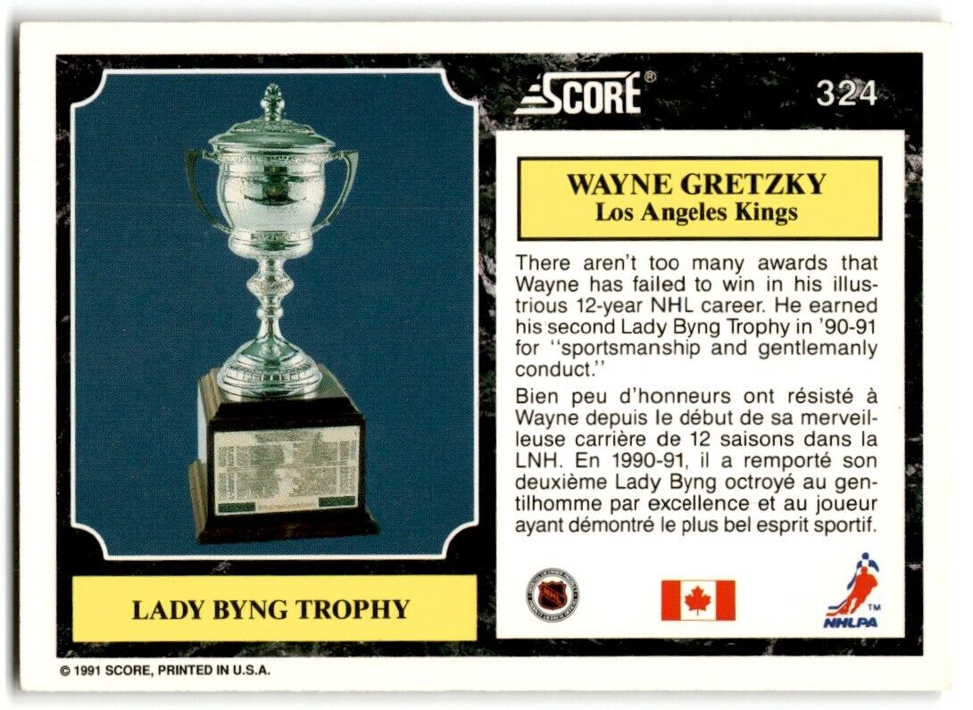 1991-92 Score Canadian Wayne Gretzky (Lady Byng Trophy) Los Angeles Kings #324