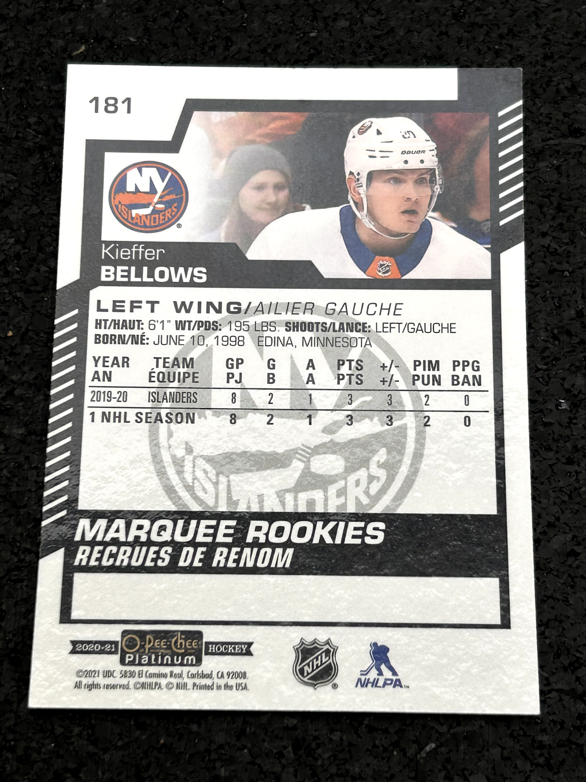 2020-21 Marquee Rookies Kieffer Bellows Rookie New York Islanders #181