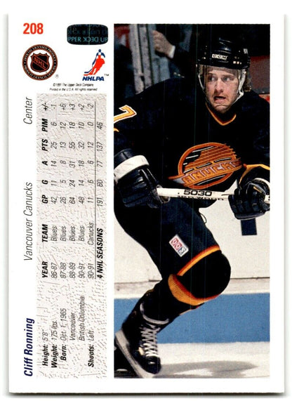 1991-92 Upper Deck Cliff Ronning Vancouver Canucks #208