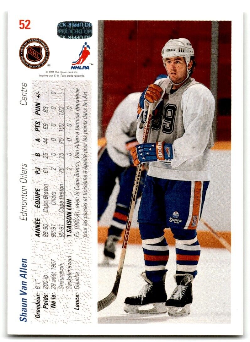 1991-92 Upper Deck French Shaun Van Allen Rookie Edmonton Oilers #52