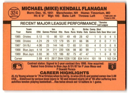 1989 Donruss Mike Flanagan Toronto Blue Jays #324