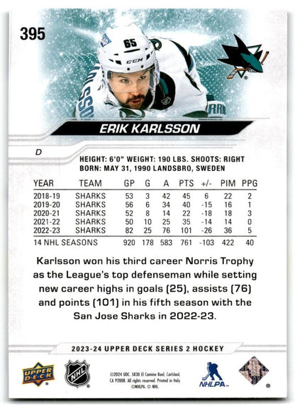 2023-24 Upper Deck Erik Karlsson San Jose Sharks #395