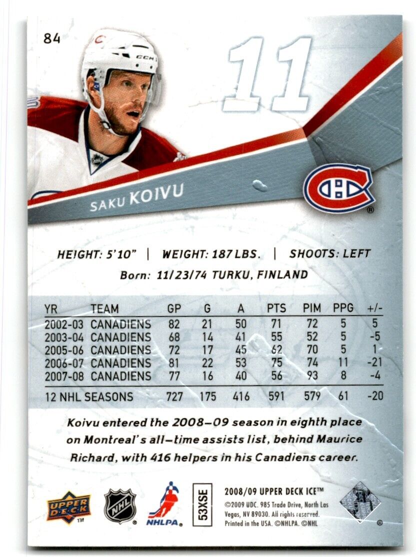 2008-09 Upper Deck Ice Saku Koivu Montreal Canadiens #84