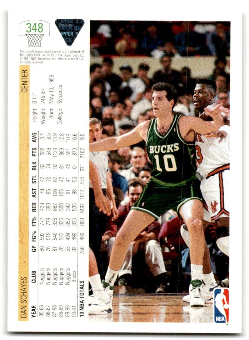 1991-92 Upper Deck Dan Schayes Milwaukee Bucks #348