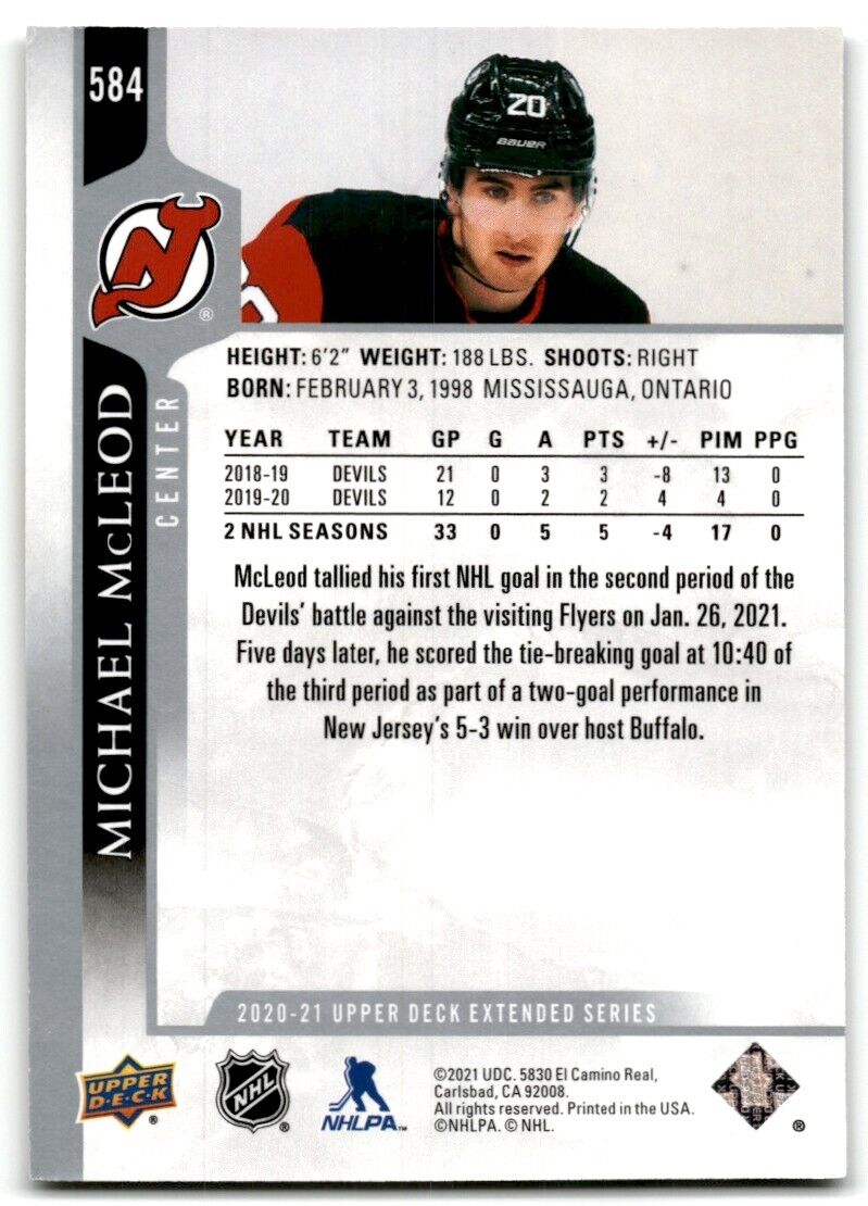 2020-21 Upper Deck Michael McLeod New Jersey Devils #584