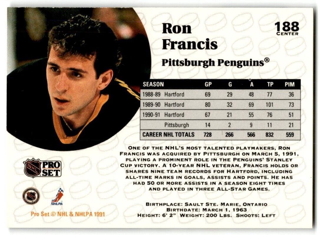 1991-92 Pro Set Ron Francis Pittsburgh Penguins #188