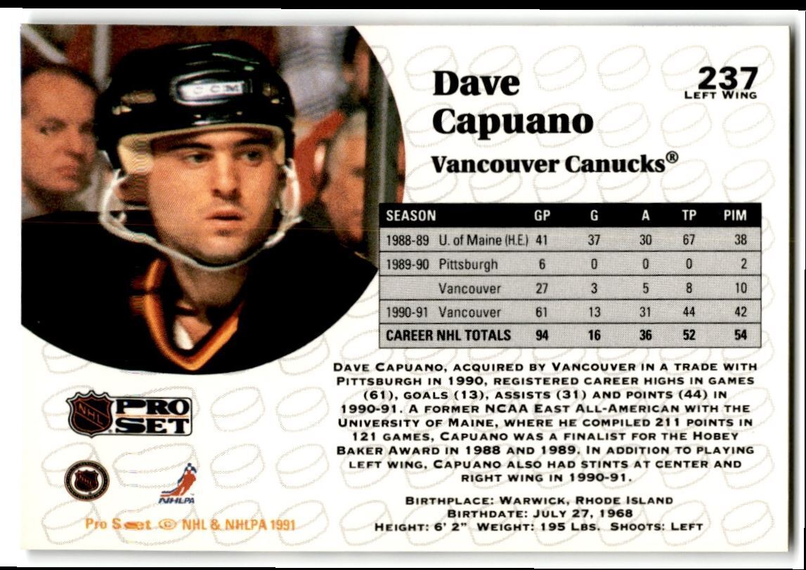 1991-92 Pro Set Dave Capuano Vancouver Canucks #237