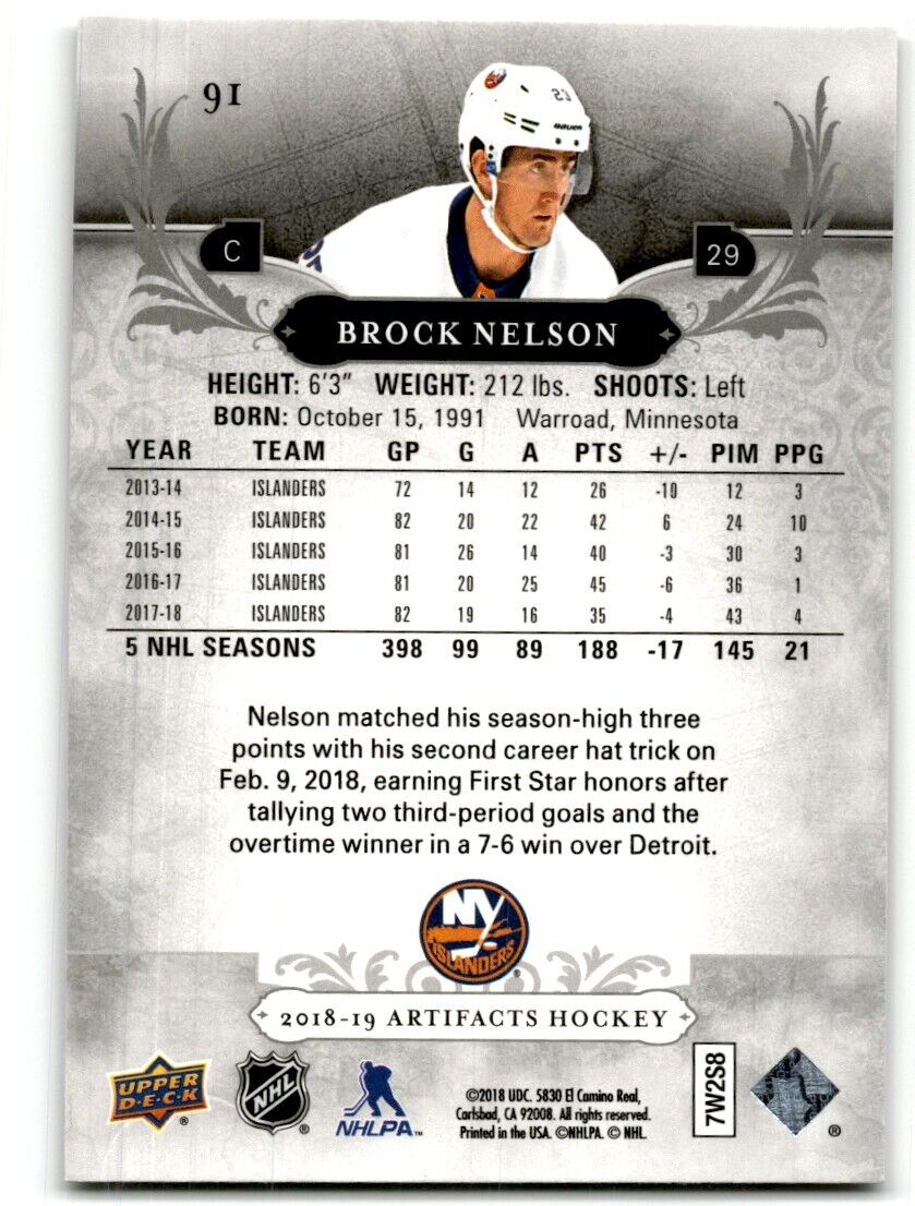 2018-19 Upper Deck Artifacts Brock Nelson New York Islanders #91