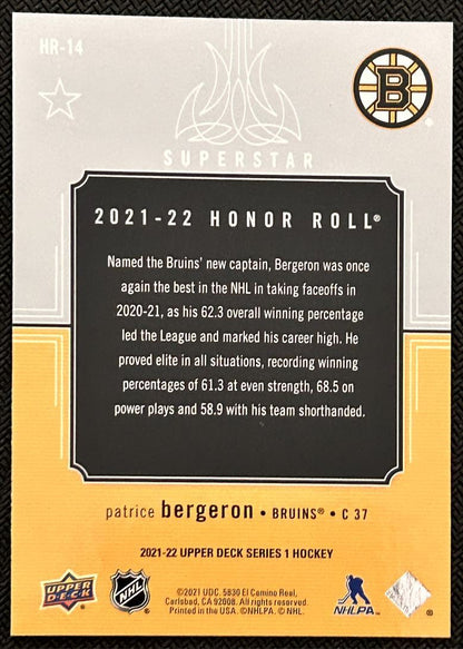 2021-22 Upper Deck Honor Roll Patrice Bergeron Boston Bruins #HR-14