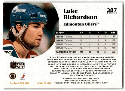 1991-92 Pro Set Luke Richardson Edmonton Oilers #387