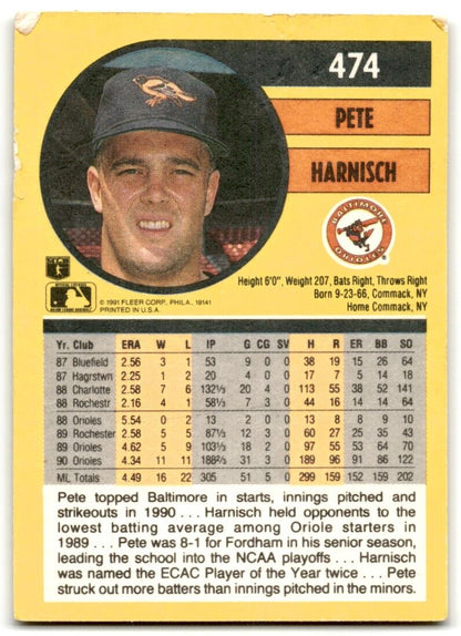 1991 Fleer Pete Harnisch Baltimore Orioles #474