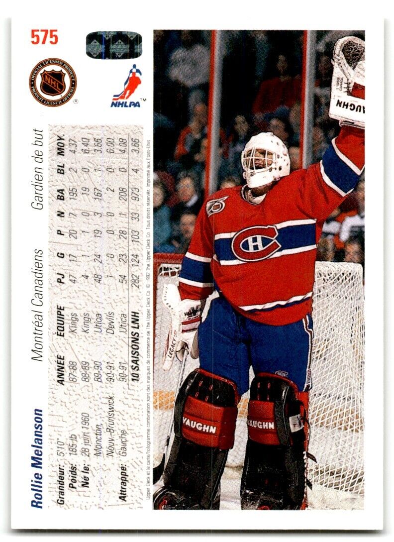 1991-92 Upper Deck French Rollie Melanson Montreal Canadiens #575