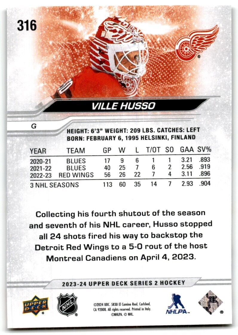 2023-24 Upper Deck Ville Husso Detroit Red Wings #316