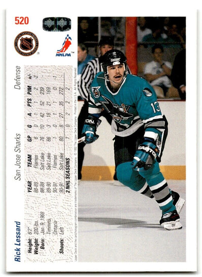 1991-92 Upper Deck Rick Lessard Rookie San Jose Sharks #520