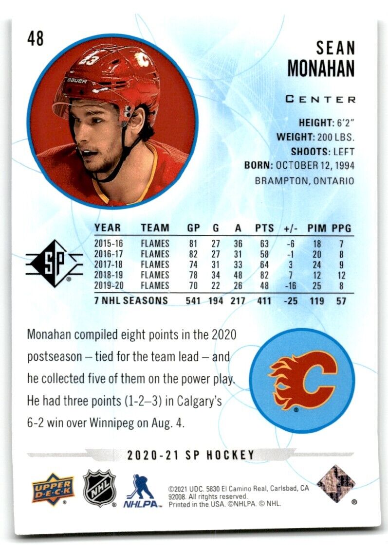 2021-22 SP Authentic Sean Monahan Calgary Flames #48