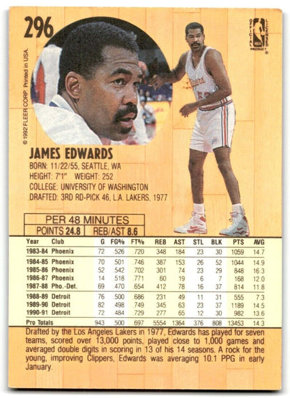 1991-92 Fleer James Edwards Los Angeles Clippers #296