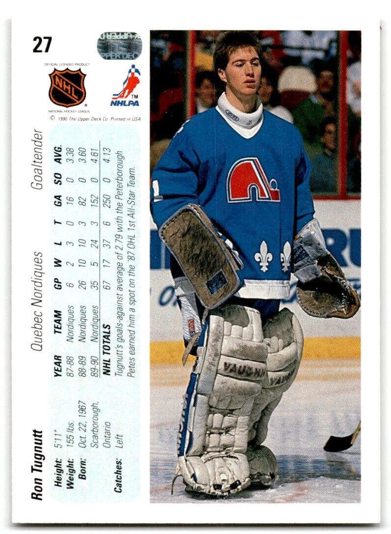 1990-91 Upper Deck Ron Tugnutt Quebec Nordiques #27