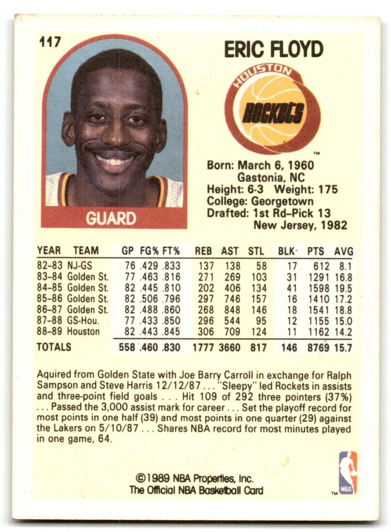 1989-90 Hoops Eric Floyd Houston Rockets #117