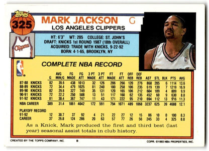 1992-93 Topps Mark Jackson Los Angeles Clippers #325