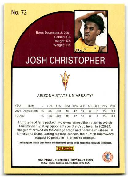 2021-22 Panini Chronicles Draft Picks Josh Christopher Arizona State Sun Devils