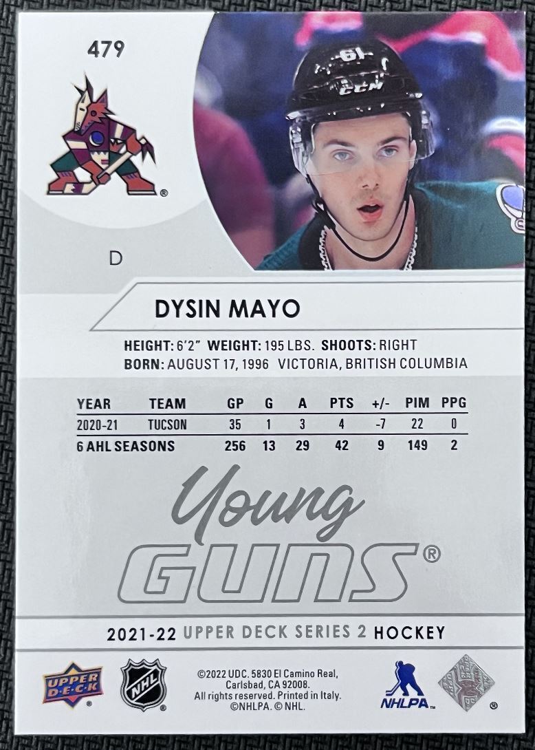 2021-22 Upper Deck Dysin Mayo Rookie Arizona Coyotes #479